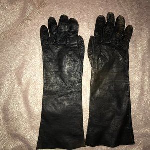 G FOX & CO: BLACK LEATHER GLOVES, VINTAGE, SIZE 7 1/2
